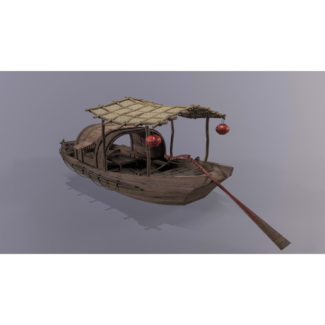 Old Chinese Boat 3D Model – Low Poly Historic Watercraft, FBX - View 10