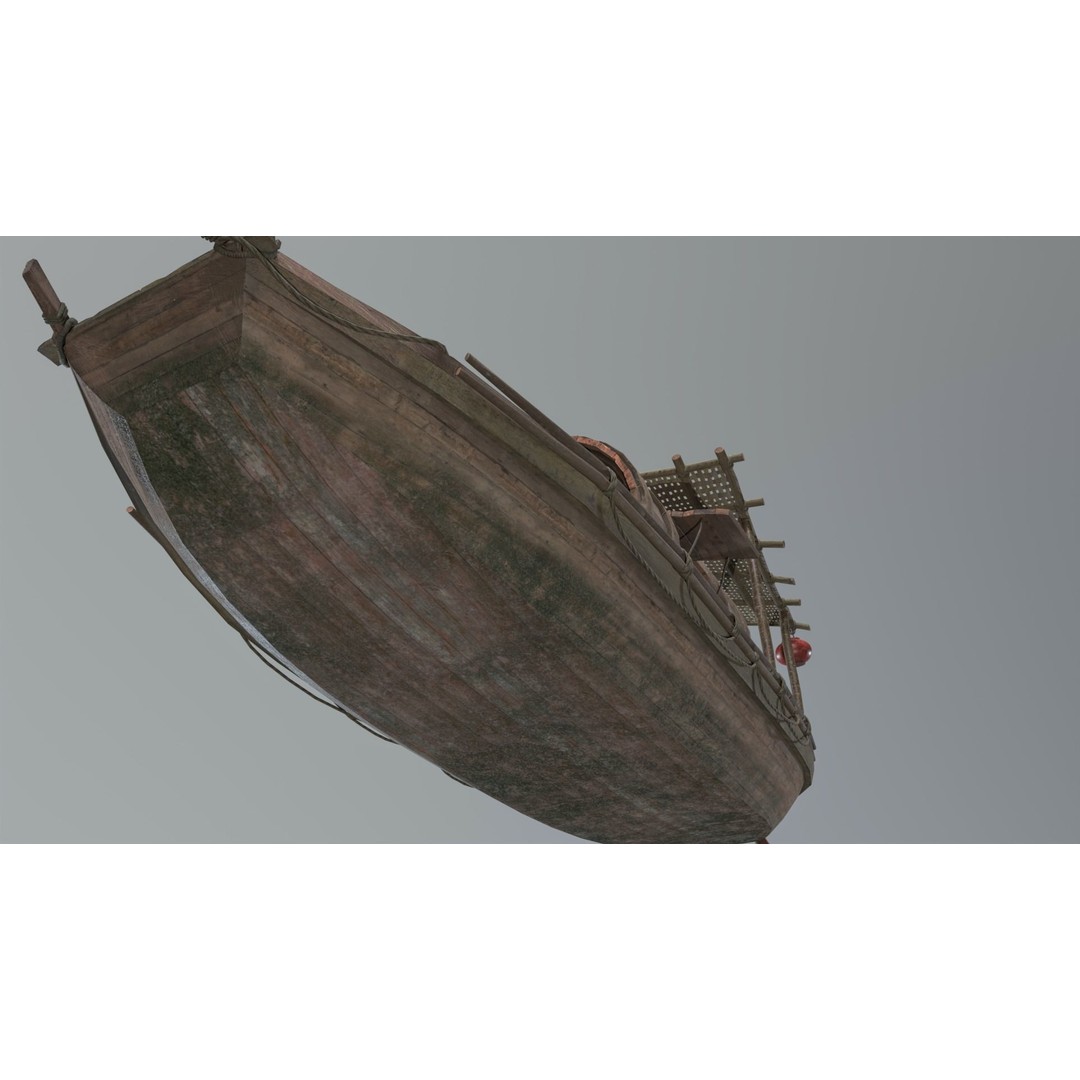 Old Chinese Boat 3D Model – Low Poly Historic Watercraft, FBX - View 11