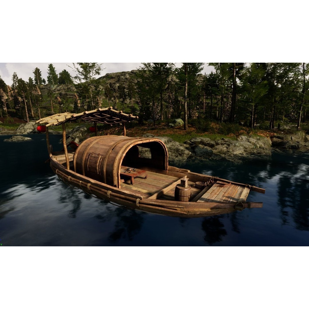Old Chinese Boat 3D Model – Low Poly Historic Watercraft, FBX - View 14