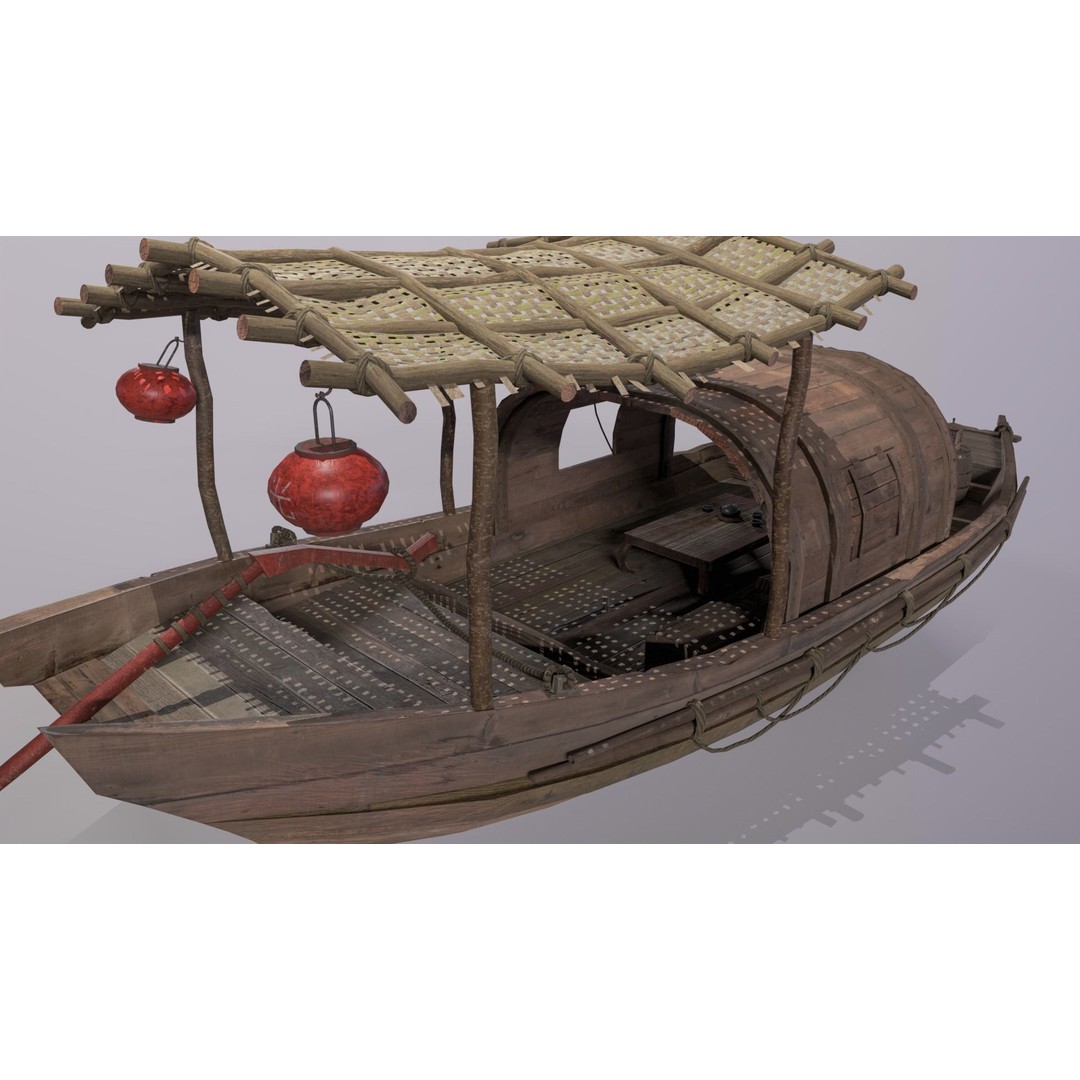 Old Chinese Boat 3D Model – Low Poly Historic Watercraft, FBX - View 6