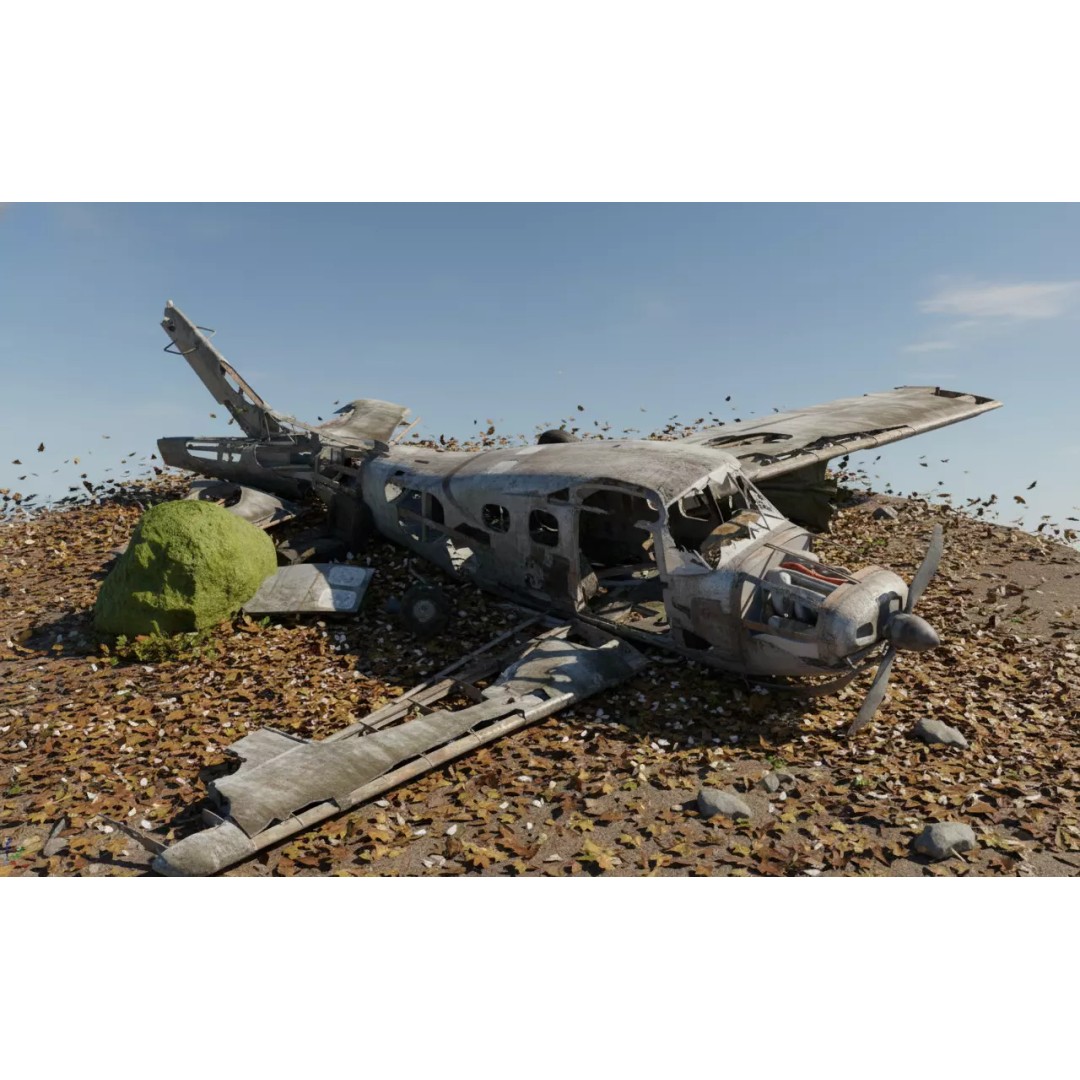 Destroyed Cessna 172 Skyhawk Wreckage 3D Model – High Poly PBR Asset, FBX, OBJ - View 2