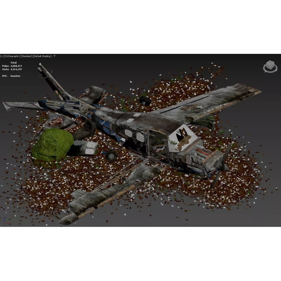 Destroyed Cessna 172 Skyhawk Wreckage 3D Model – High Poly PBR Asset, FBX, OBJ - View 3