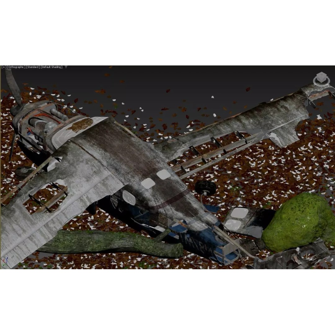 Destroyed Cessna 172 Skyhawk Wreckage 3D Model – High Poly PBR Asset, FBX, OBJ - View 4