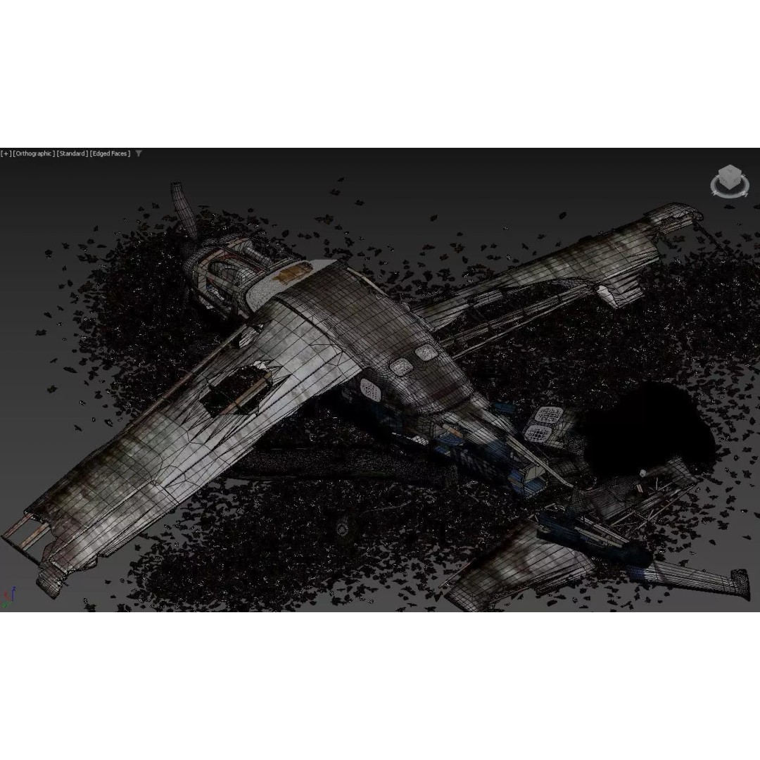 Destroyed Cessna 172 Skyhawk Wreckage 3D Model – High Poly PBR Asset, FBX, OBJ - View 5