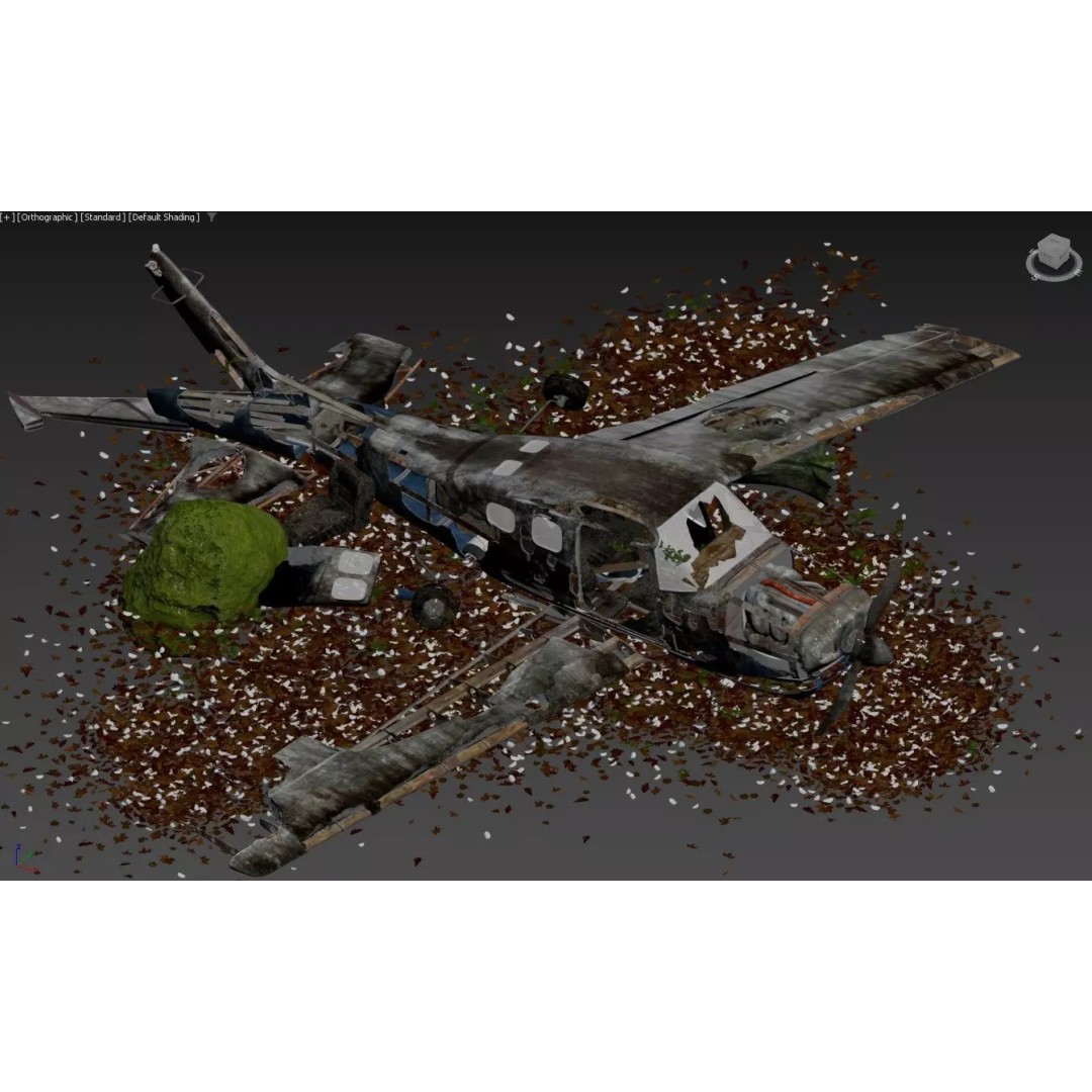Destroyed Cessna 172 Skyhawk Wreckage 3D Model – High Poly PBR Asset, FBX, OBJ - View 7