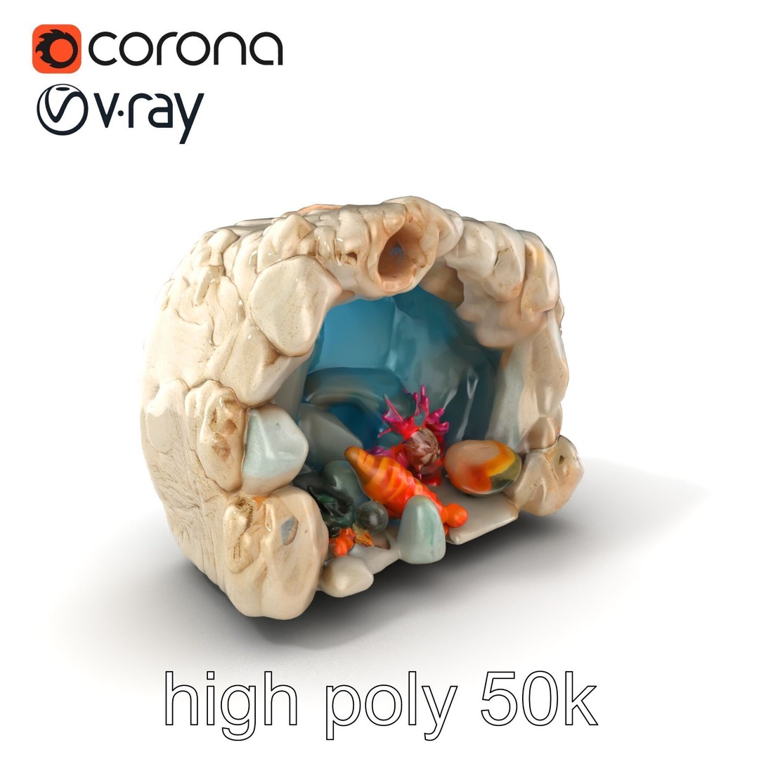 Underwater Grotto 3D Model – Low Poly Marine Life Pack, FBX - View 3