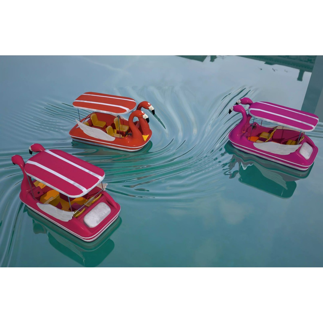 Flamingo Pedal Boat 3D Model – Low Poly Watercraft, FBX, OBJ - View 10