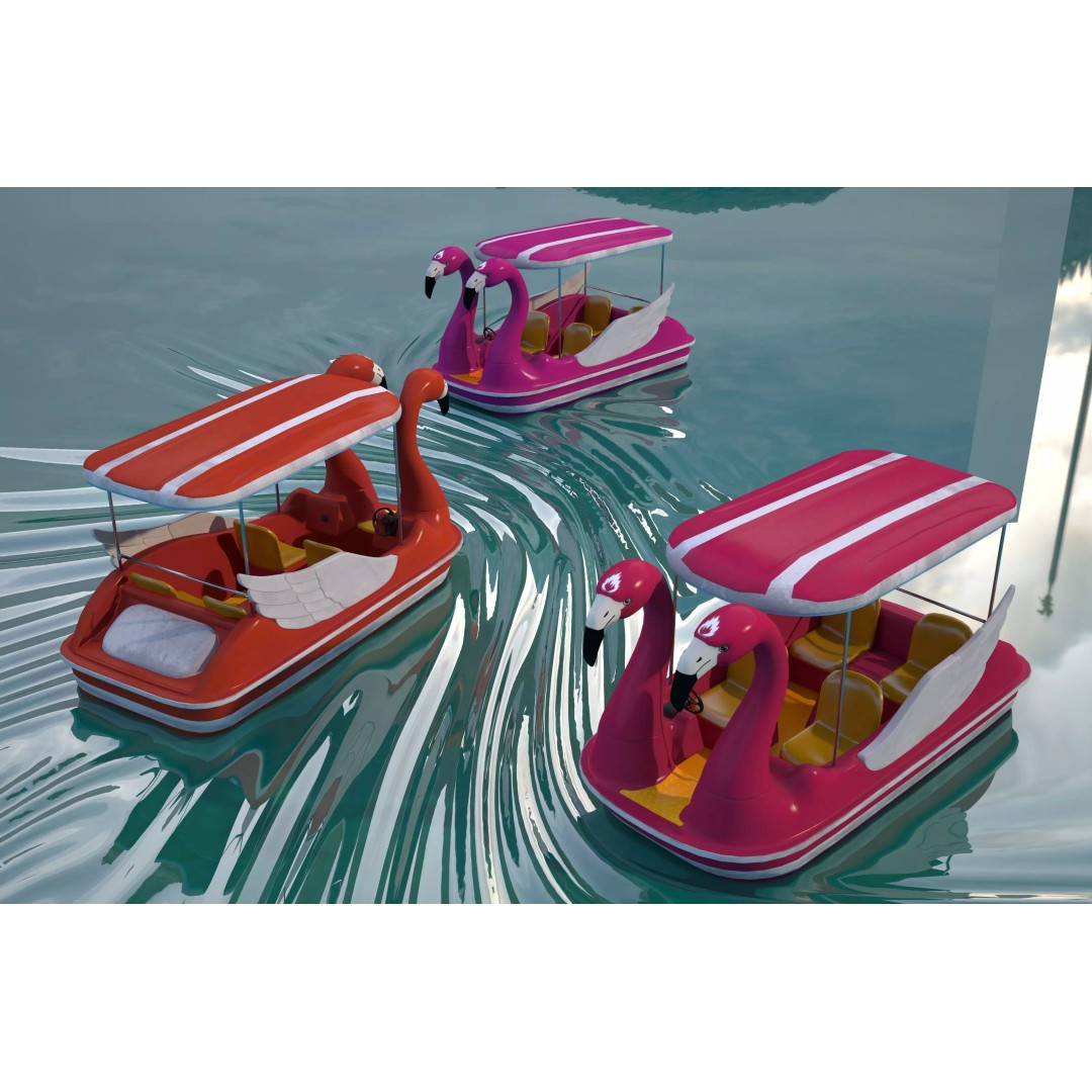 Flamingo Pedal Boat 3D Model – Low Poly Watercraft, FBX, OBJ - View 3