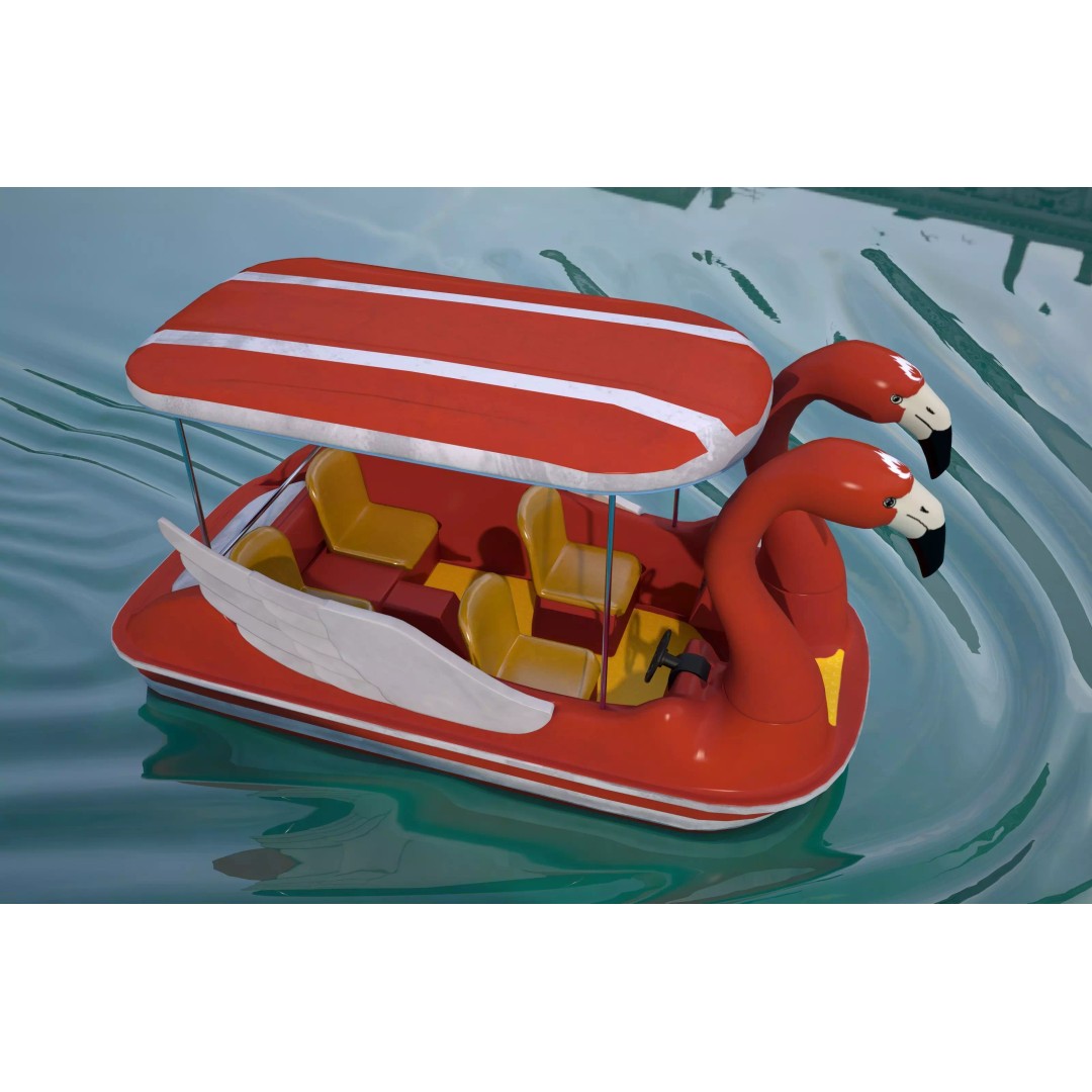Flamingo Pedal Boat 3D Model – Low Poly Watercraft, FBX, OBJ - View 4