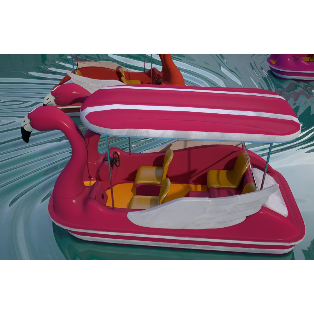 Flamingo Pedal Boat 3D Model – Low Poly Watercraft, FBX, OBJ - View 8