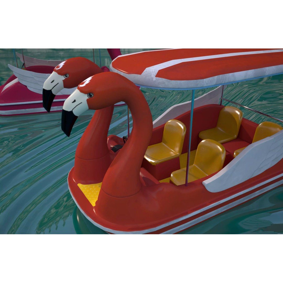 Flamingo Pedal Boat 3D Model – Low Poly Watercraft, FBX, OBJ - View 9