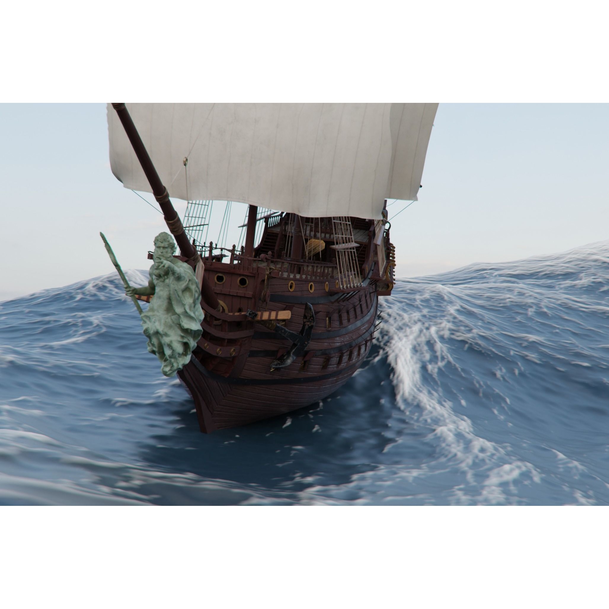 Galleon Warship Neptune - Game-Ready 3D Model - View 11