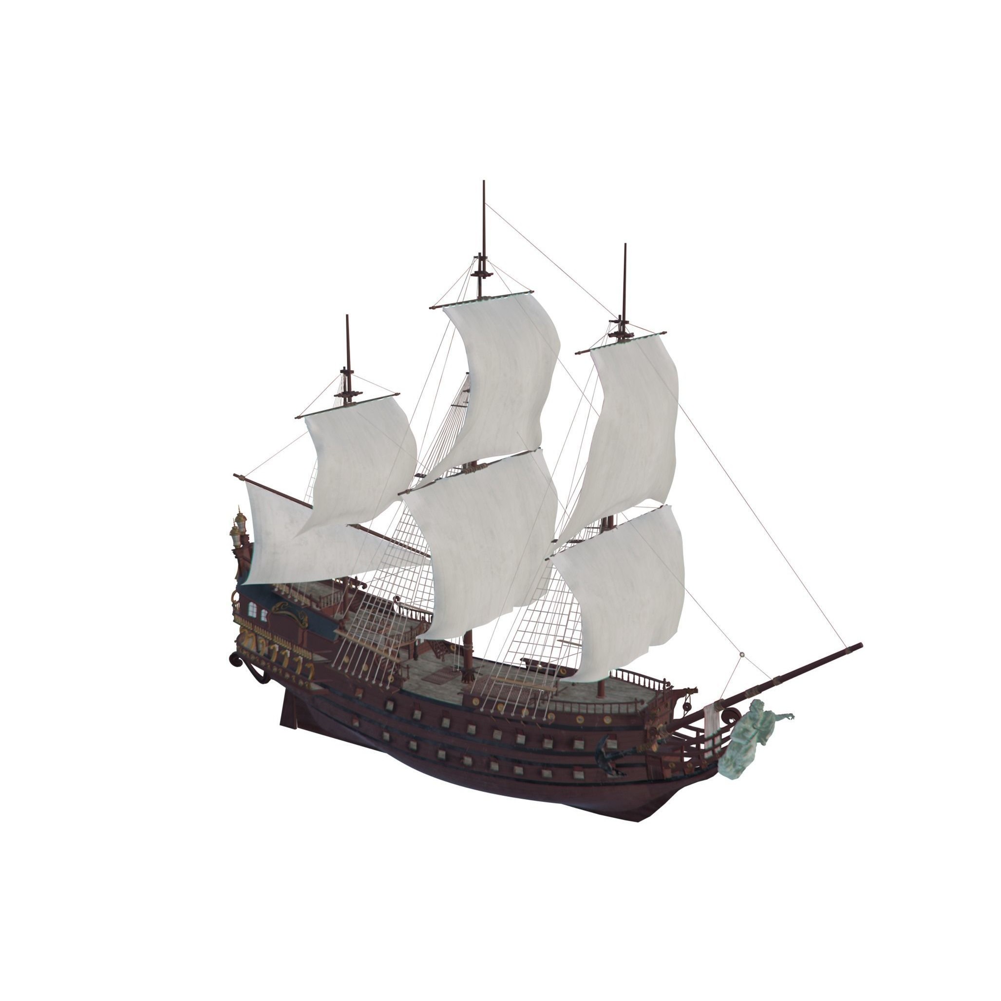 Galleon Warship Neptune - Game-Ready 3D Model - View 12
