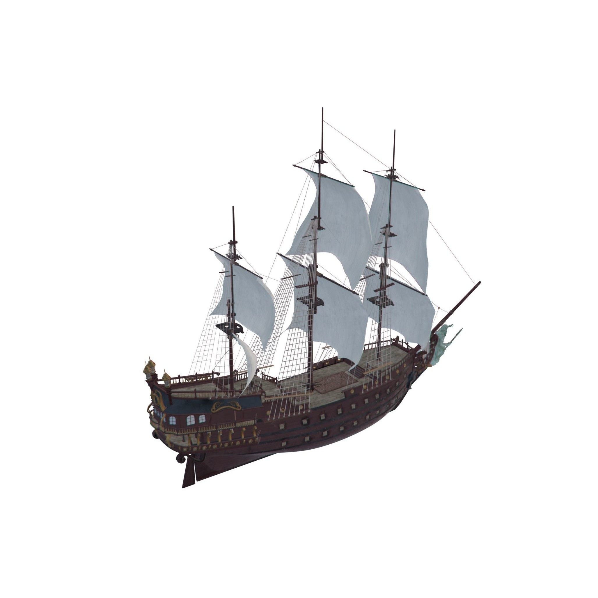 Galleon Warship Neptune - Game-Ready 3D Model - View 13