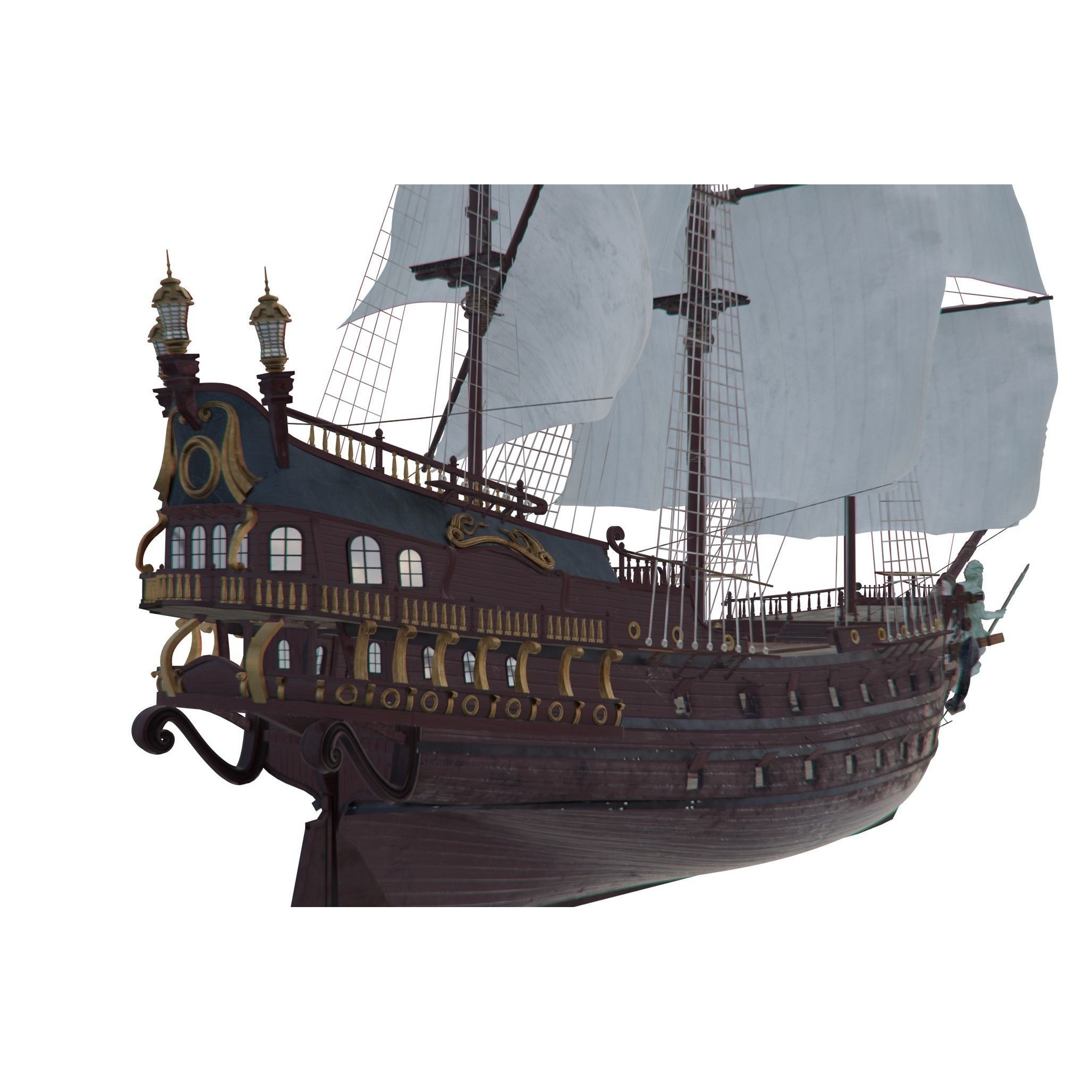 Galleon Warship Neptune - Game-Ready 3D Model - View 14