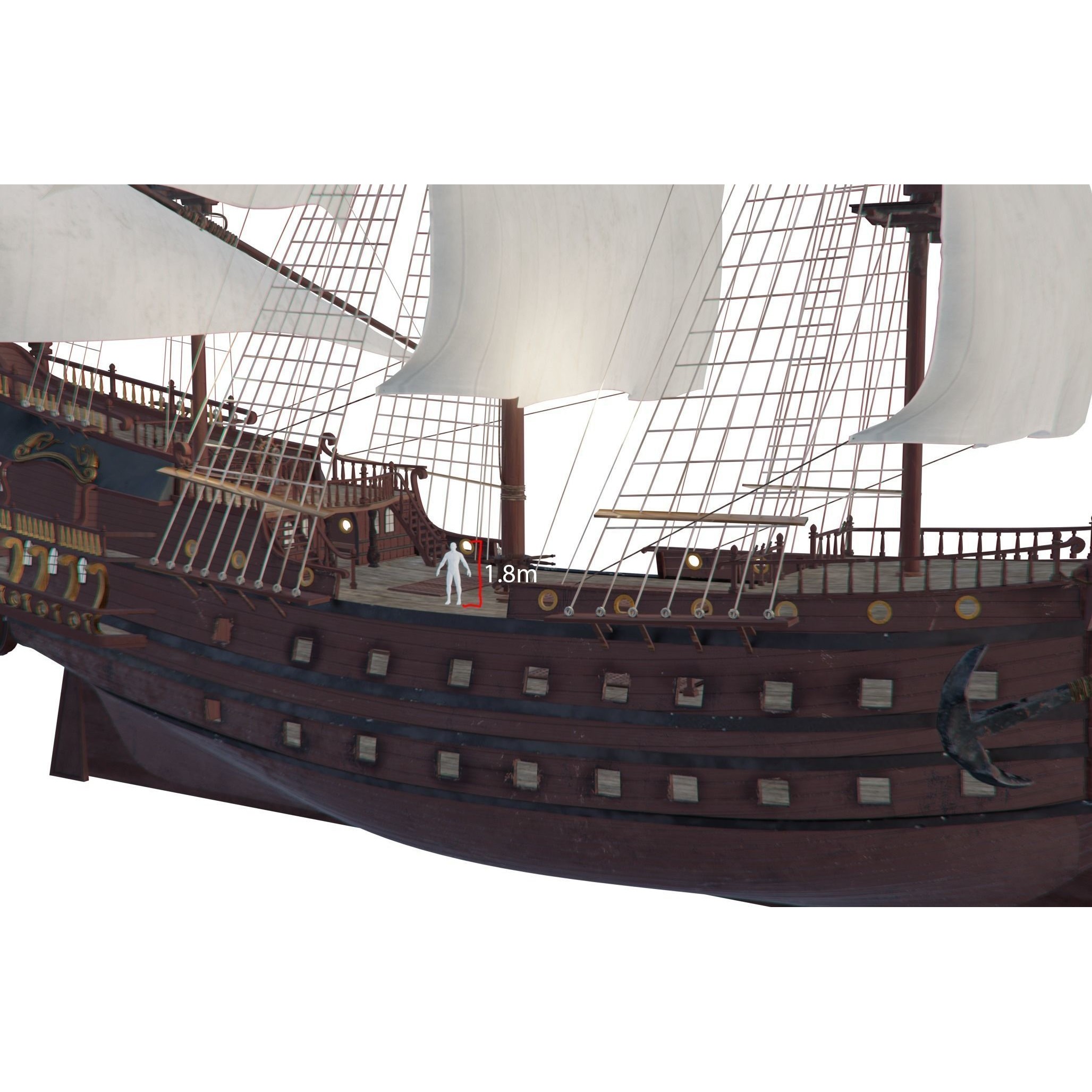 Galleon Warship Neptune - Game-Ready 3D Model - View 15