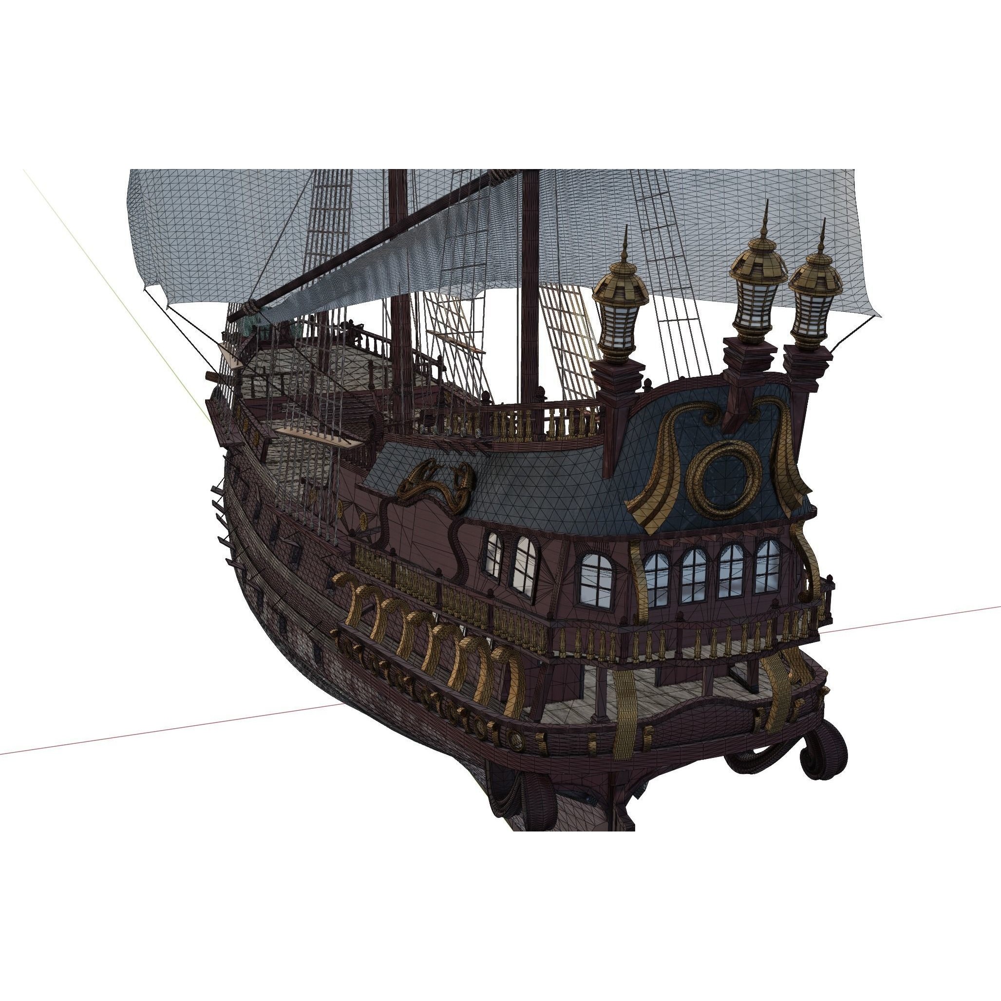 Galleon Warship Neptune - Game-Ready 3D Model - View 17
