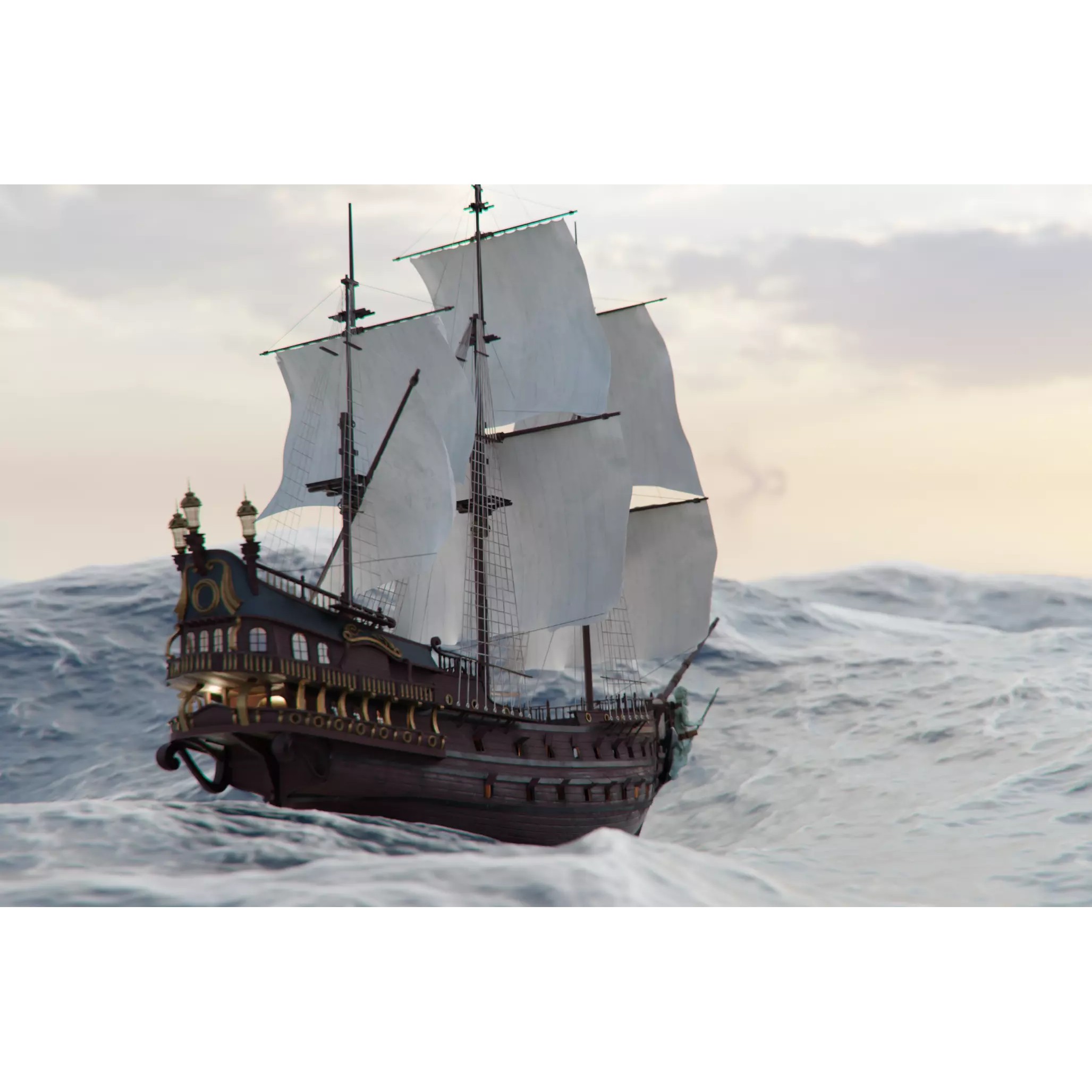 Galleon Warship Neptune - Game-Ready 3D Model - View 2