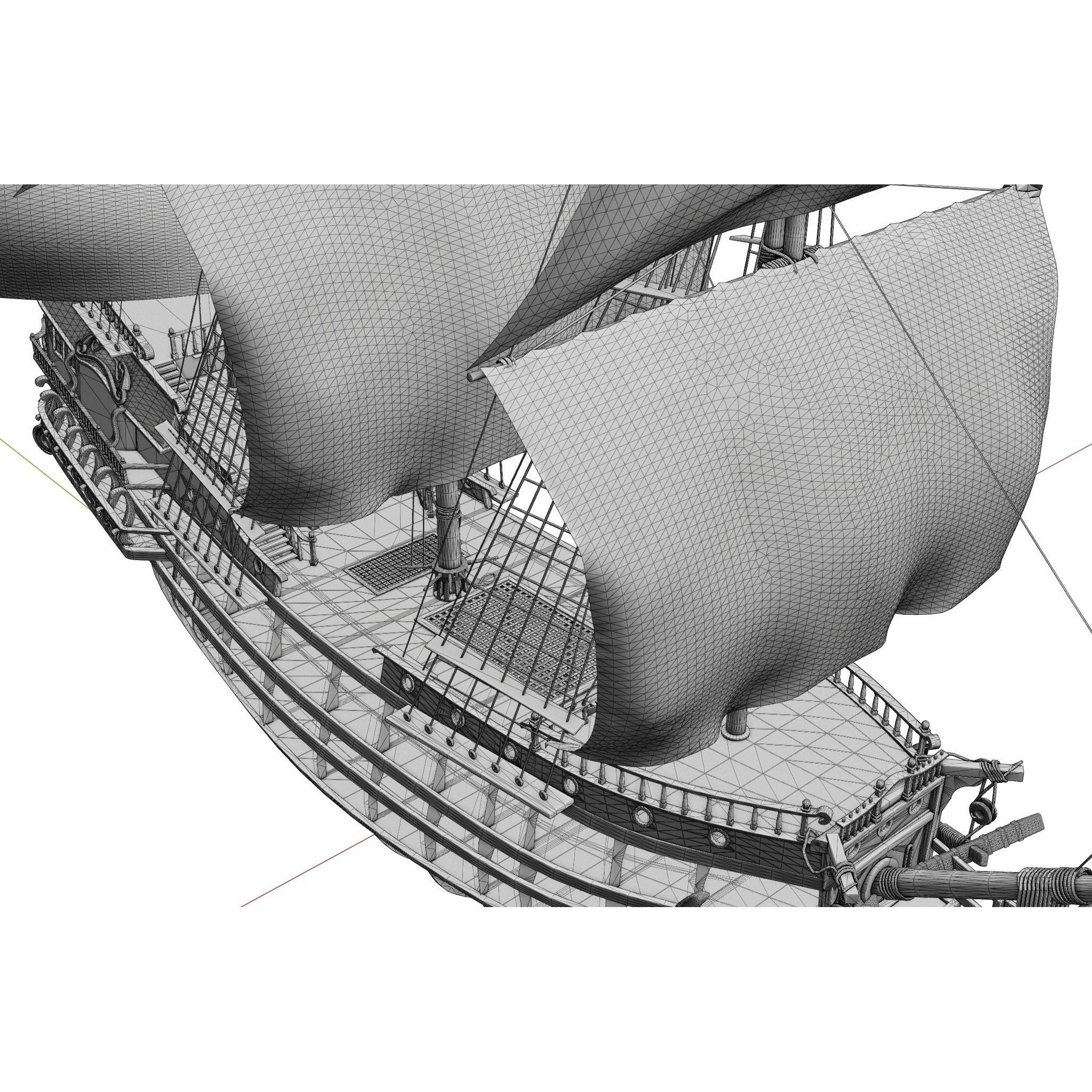 Galleon Warship Neptune - Game-Ready 3D Model - View 22