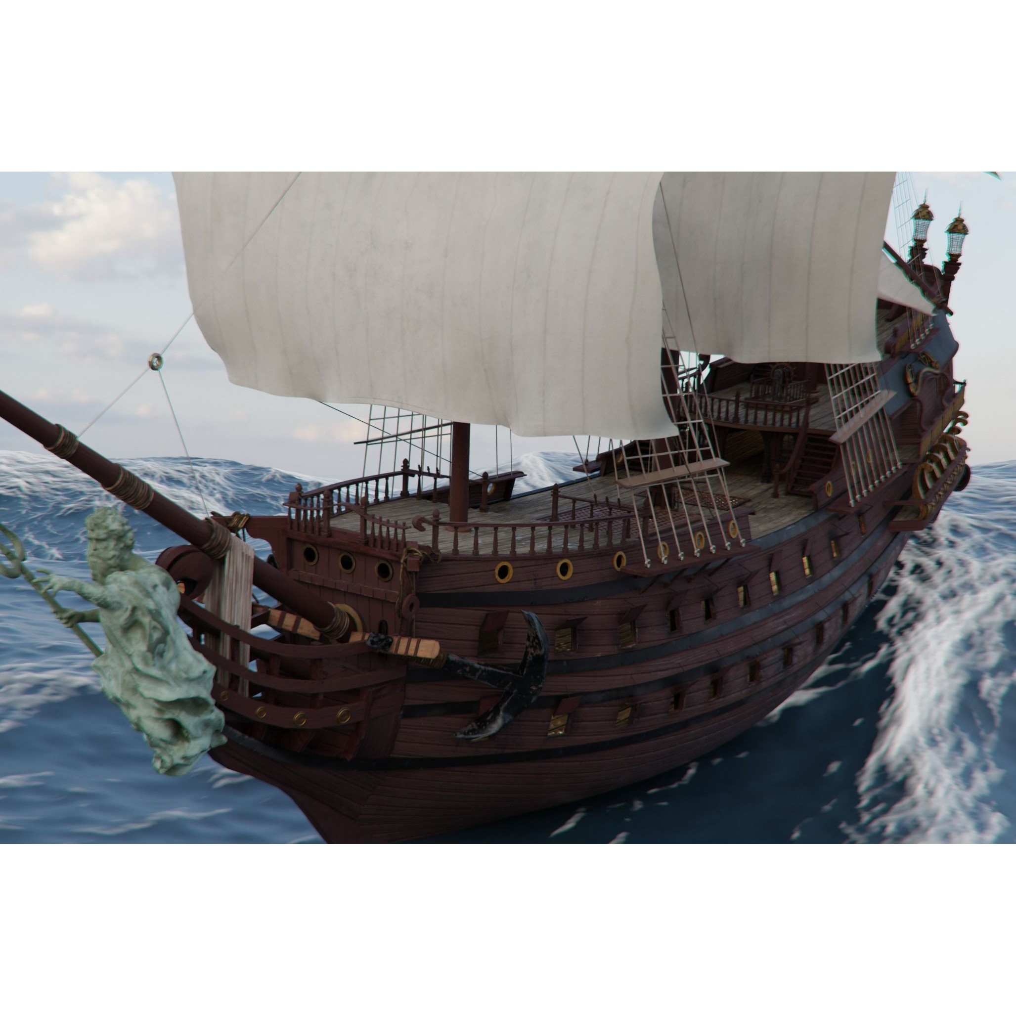 Galleon Warship Neptune - Game-Ready 3D Model - View 3