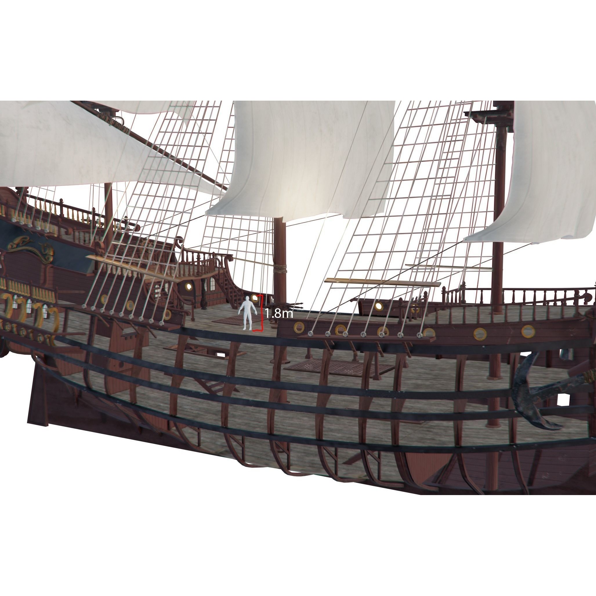 Galleon Warship Neptune - Game-Ready 3D Model - View 5