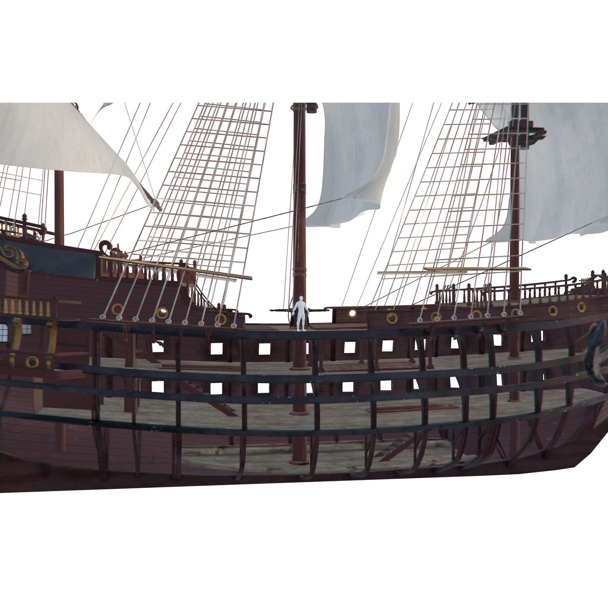 Galleon Warship Neptune - Game-Ready 3D Model - View 6