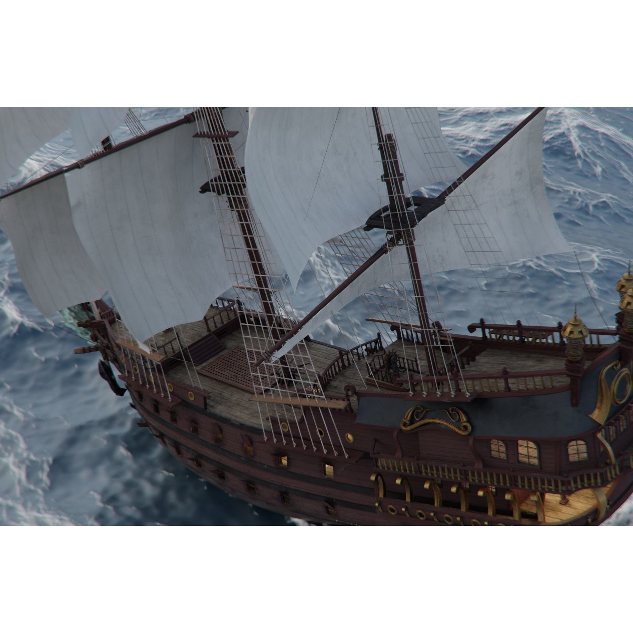 Galleon Warship Neptune - Game-Ready 3D Model - View 8