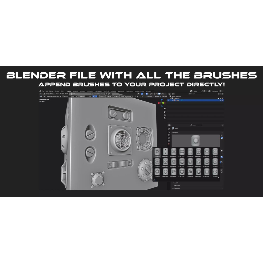 Hardsurface Brushes 3D Model – 200 Blender Brushes, Alpha & Normal Maps - View 4