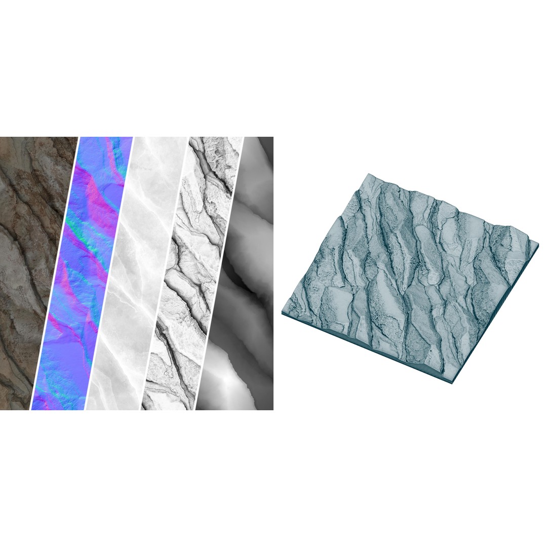H126 Rock Cliff 3D Model – PBR Seamless Texture, 4K Resolution
