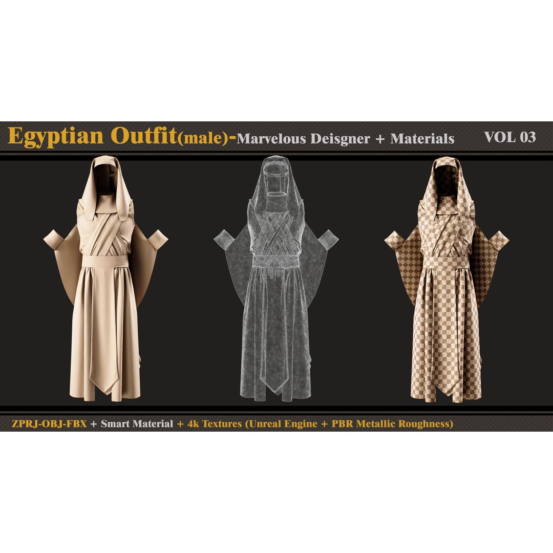 Egyptian Outfit 3D Model – Ancient Clothing with PBR Textures, FBX & OBJ