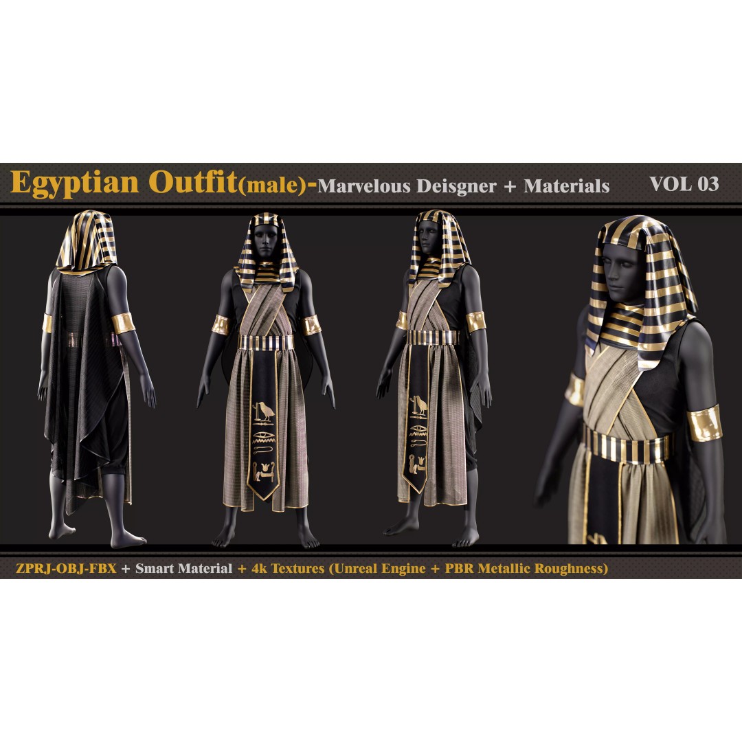 Egyptian Outfit 3D Model – Ancient Clothing with PBR Textures, FBX & OBJ - View 2