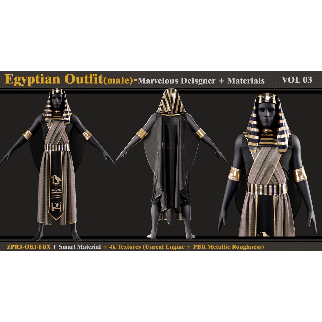 Egyptian Outfit 3D Model – Ancient Clothing with PBR Textures, FBX & OBJ - View 3