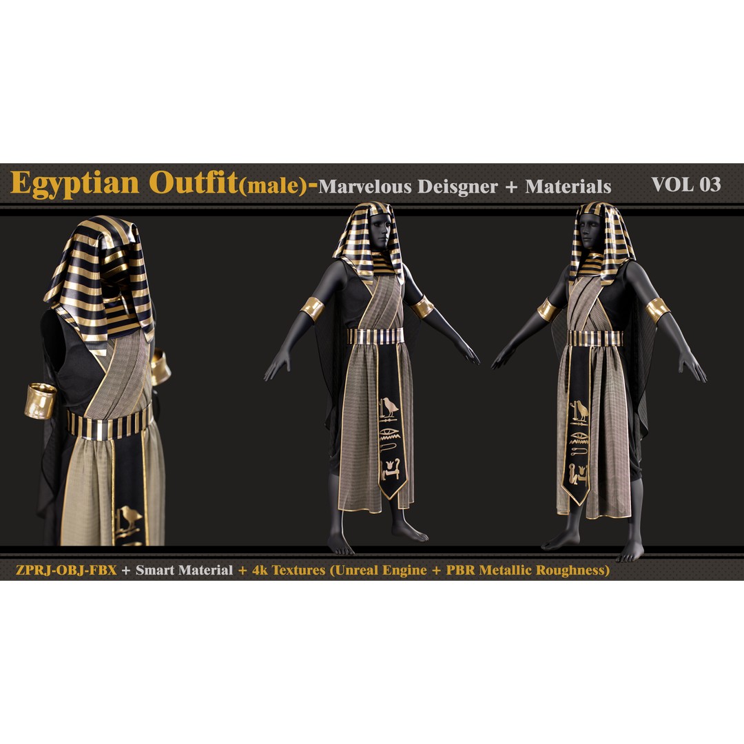 Egyptian Outfit 3D Model – Ancient Clothing with PBR Textures, FBX & OBJ - View 4