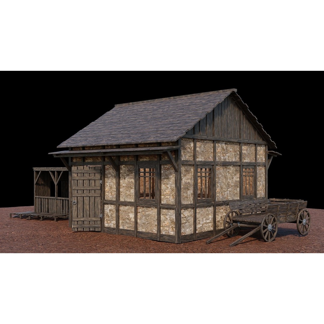 Medieval Village House 3D Model – Low Poly Game Ready, FBX, OBJ