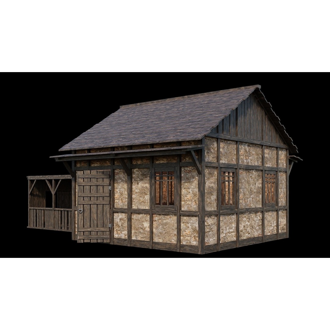 Medieval Village House 3D Model – Low Poly Game Ready, FBX, OBJ - View 10