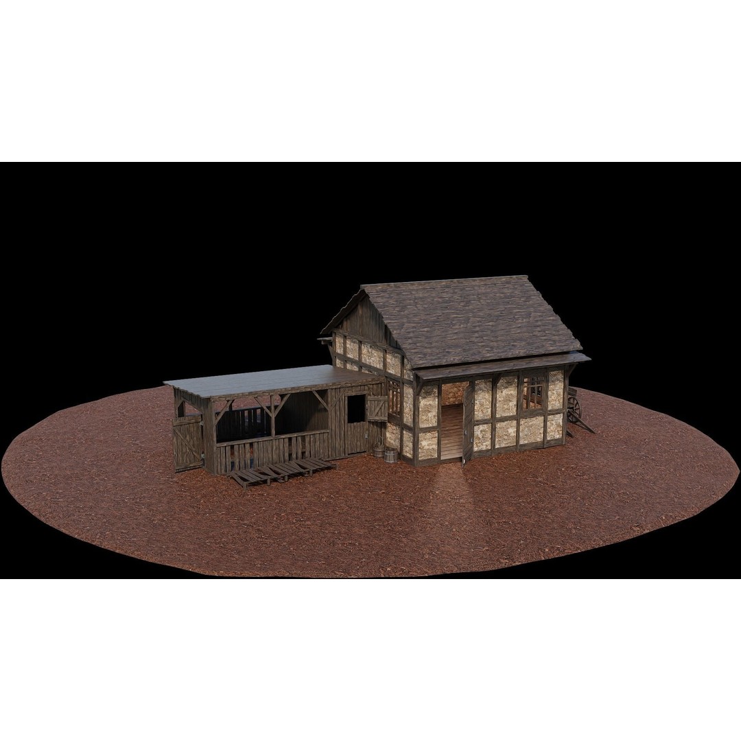 Medieval Village House 3D Model – Low Poly Game Ready, FBX, OBJ - View 11