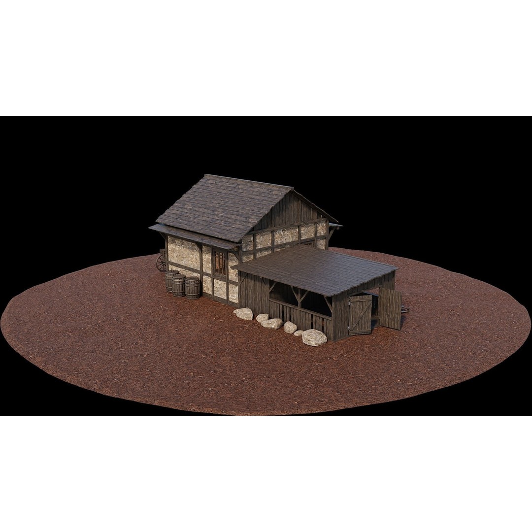 Medieval Village House 3D Model – Low Poly Game Ready, FBX, OBJ - View 12
