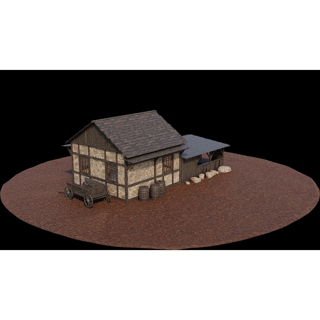 Medieval Village House 3D Model – Low Poly Game Ready, FBX, OBJ - View 13