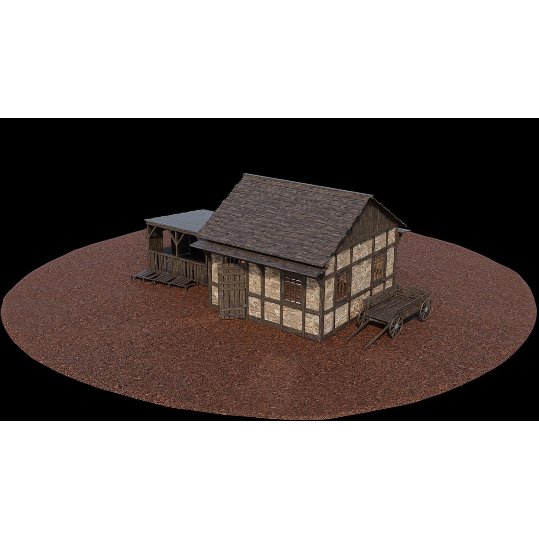 Medieval Village House 3D Model – Low Poly Game Ready, FBX, OBJ - View 14
