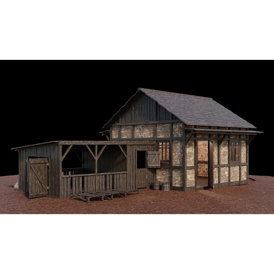 Medieval Village House 3D Model – Low Poly Game Ready, FBX, OBJ - View 3