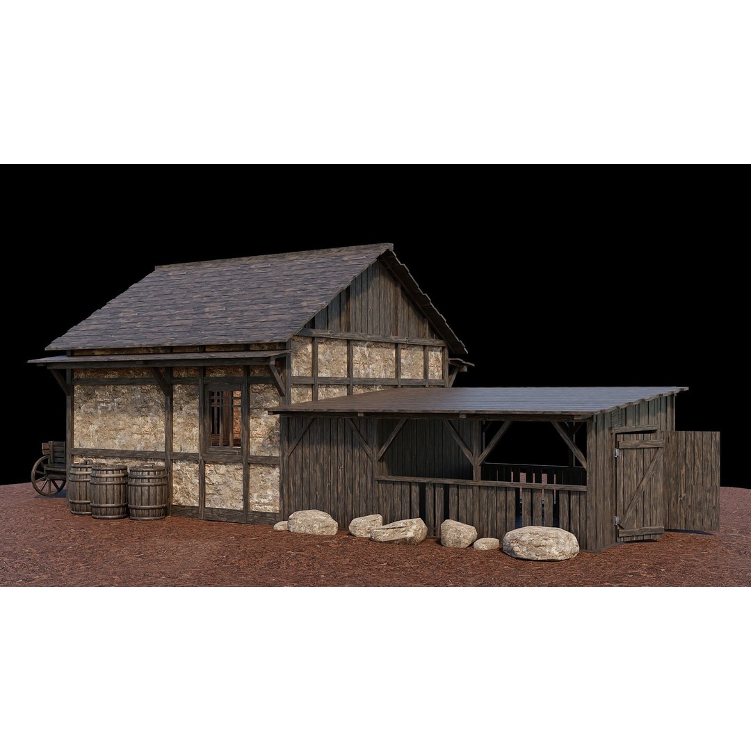 Medieval Village House 3D Model – Low Poly Game Ready, FBX, OBJ - View 4
