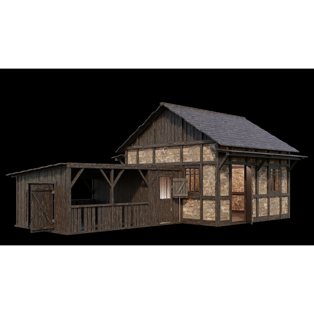 Medieval Village House 3D Model – Low Poly Game Ready, FBX, OBJ - View 7