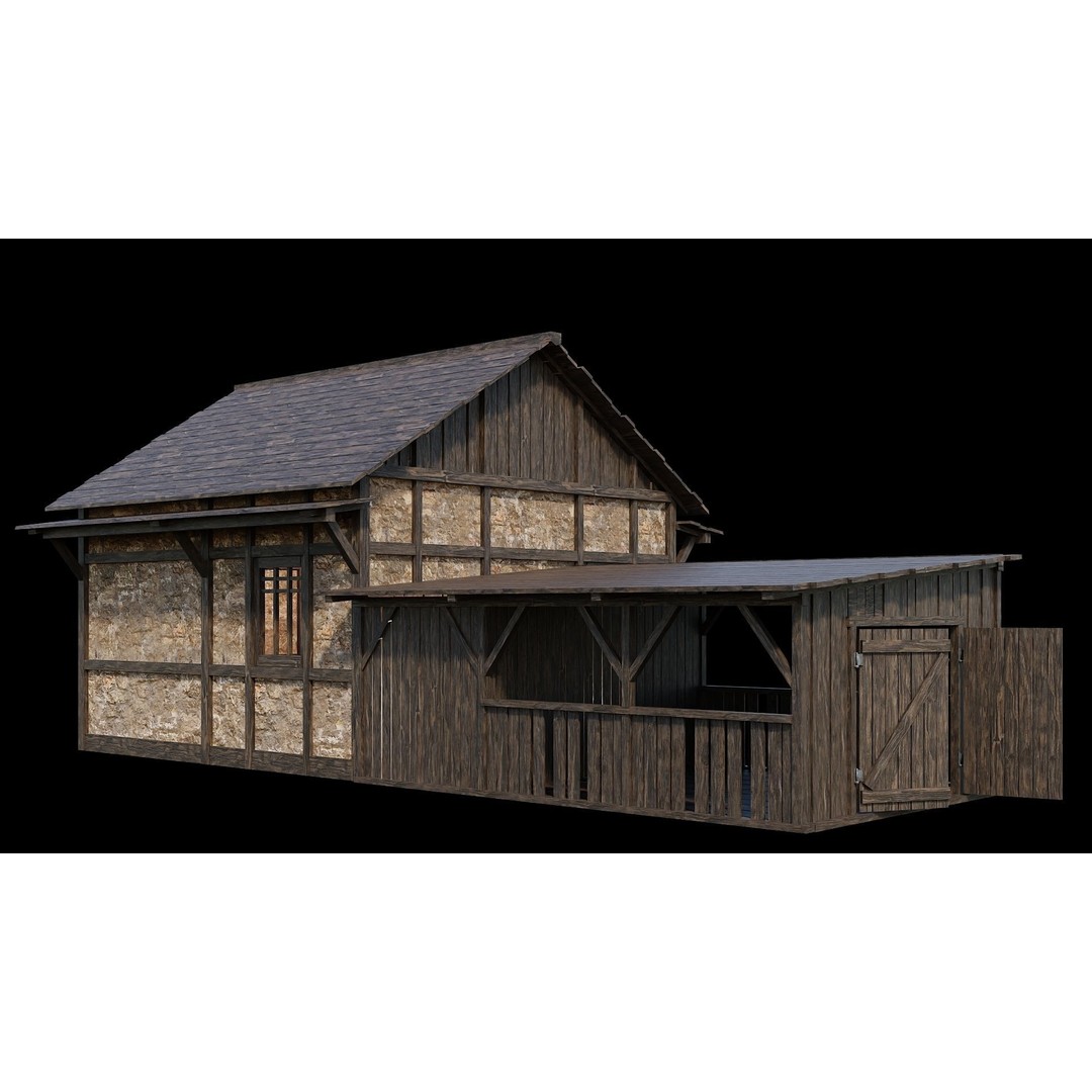 Medieval Village House 3D Model – Low Poly Game Ready, FBX, OBJ - View 8