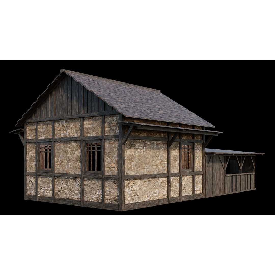 Medieval Village House 3D Model – Low Poly Game Ready, FBX, OBJ - View 9