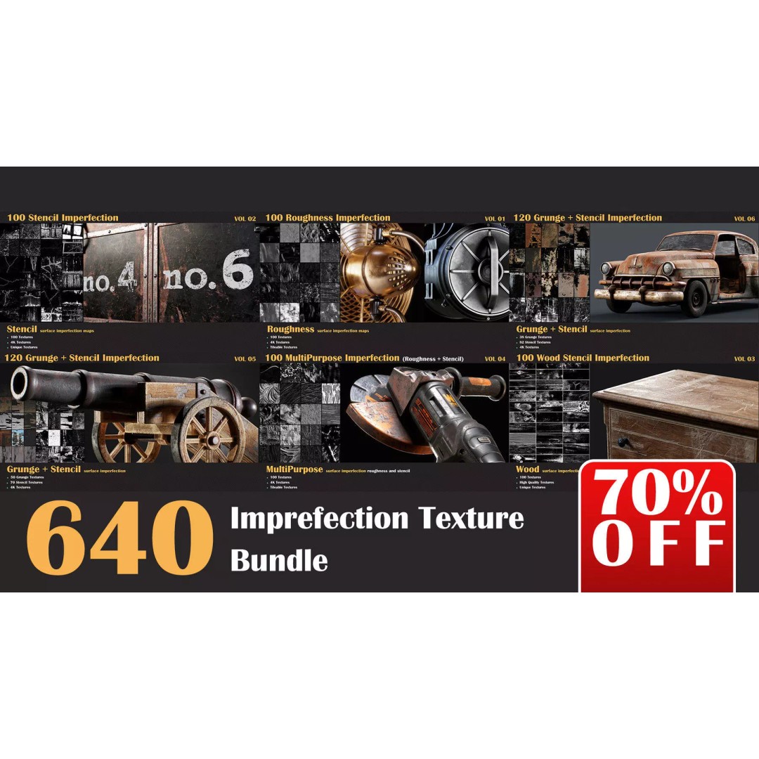 Ultimate 3D Texture Bundle – 640 Imperfection Textures, PBR, 4K PNGs - View 2