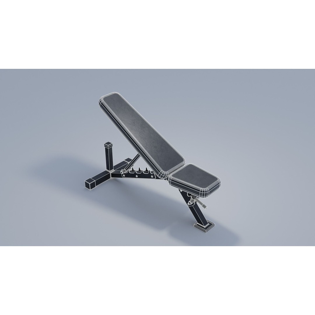 Weight Bench 3D Model – Low Poly PBR Gym Equipment, FBX - View 3