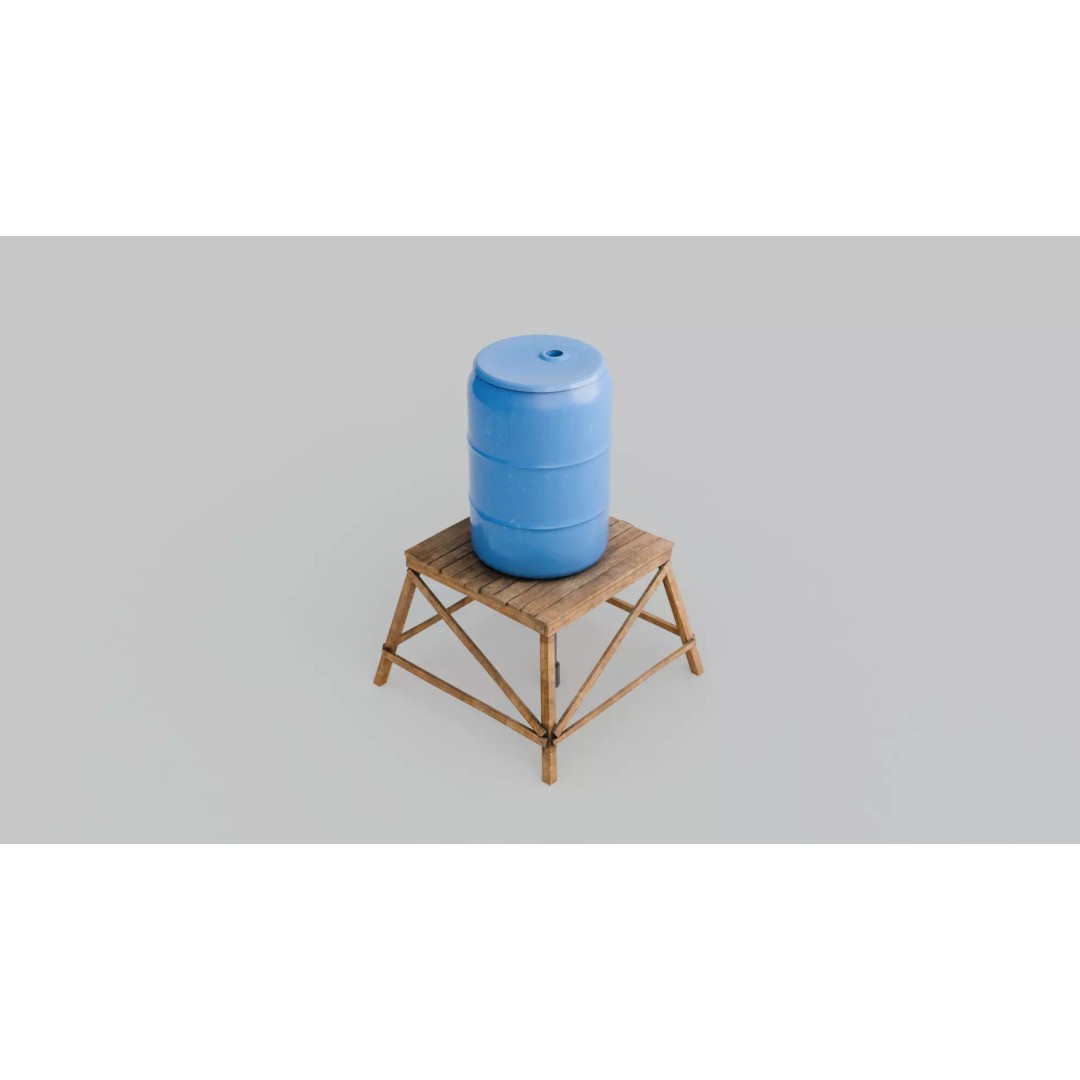 Short Water Tower 3D Model – Low Poly PBR Asset, FBX - View 2