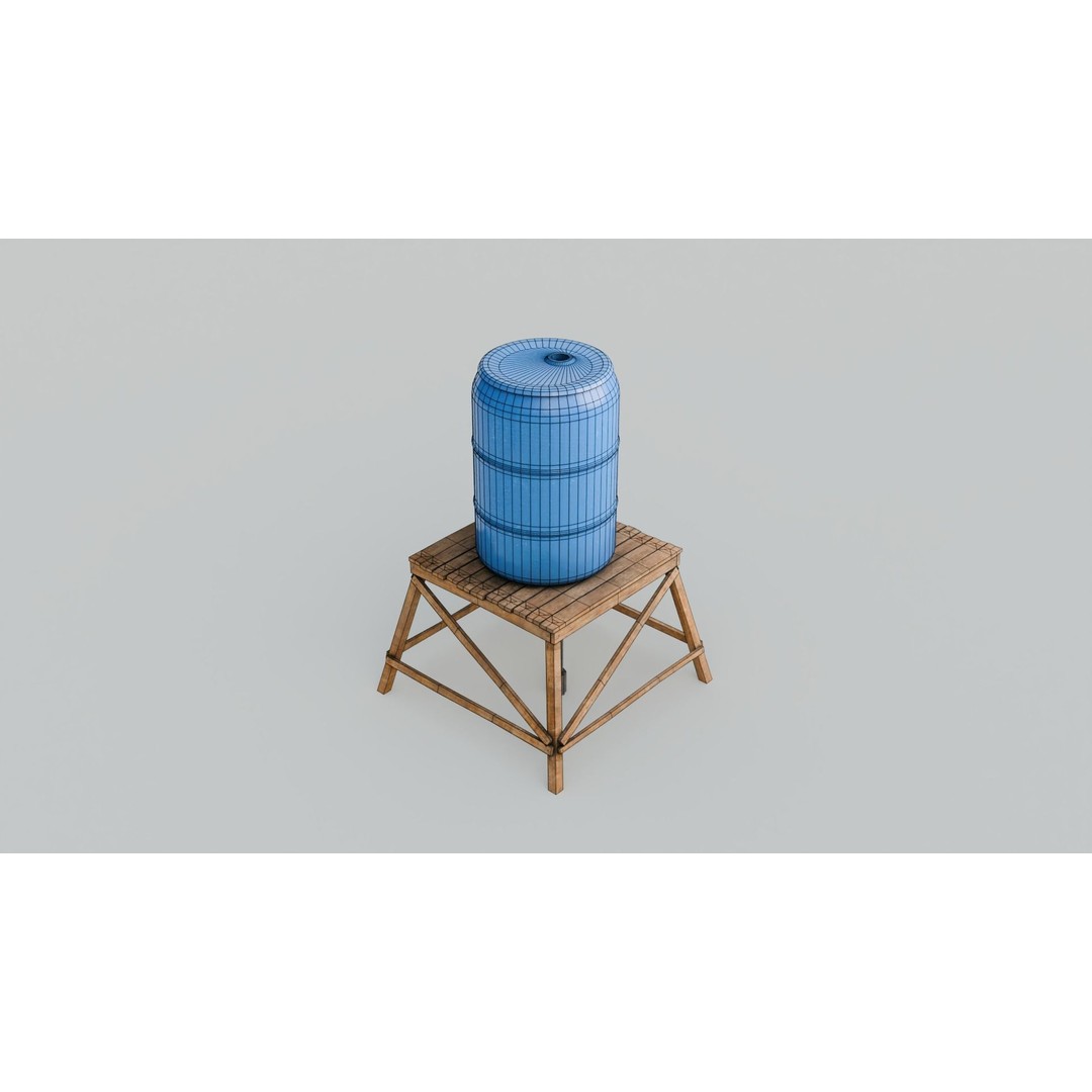 Short Water Tower 3D Model – Low Poly PBR Asset, FBX - View 4