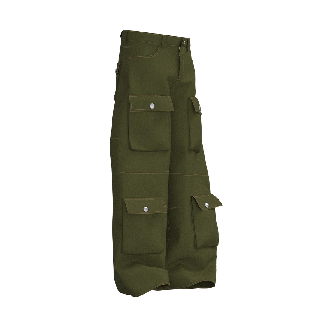 Green Cargo Pants 3D Model – Stylish Clothing with 6 Pockets, FBX