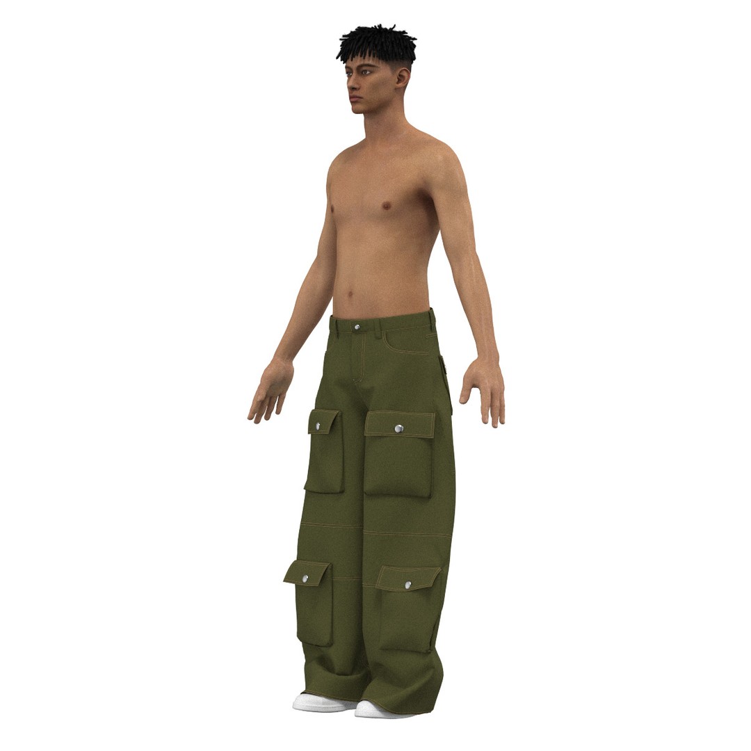 Green Cargo Pants 3D Model – Stylish Clothing with 6 Pockets, FBX - View 10
